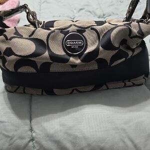 Coach Black and Tan Signature Shoulder Bag